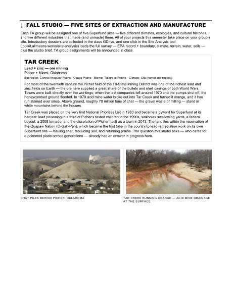 ARCH 273 syllabus, page 4 of 29: The five sites · Tar Creek