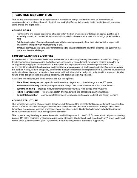 ARCH 273 syllabus, page 9 of 29: Course description