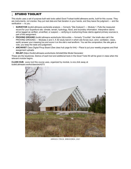 ARCH 273 syllabus, page 10 of 29: Studio toolkit