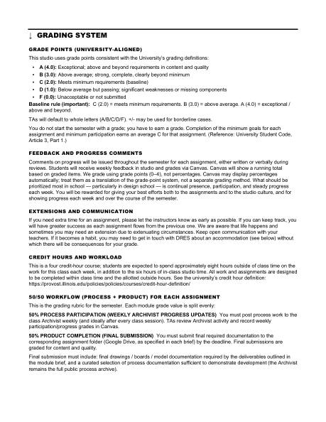 ARCH 273 syllabus, page 12 of 29: Grading system