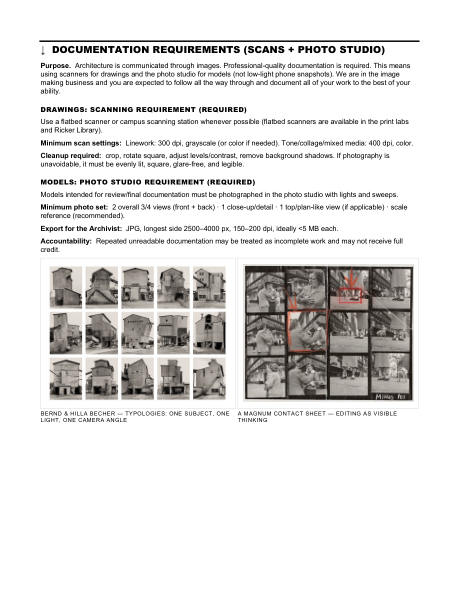 ARCH 273 syllabus, page 16 of 29: Documentation requirements