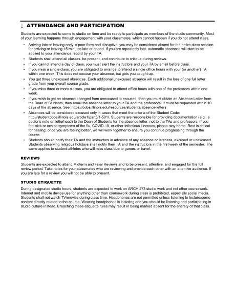 ARCH 273 syllabus, page 20 of 29: Attendance and participation
