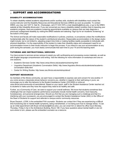 ARCH 273 syllabus, page 25 of 29: Support and accommodations