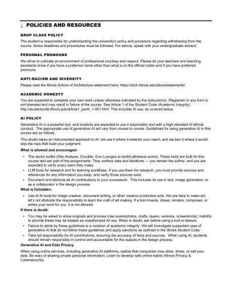 ARCH 273 syllabus, page 26 of 29: Policies and resources